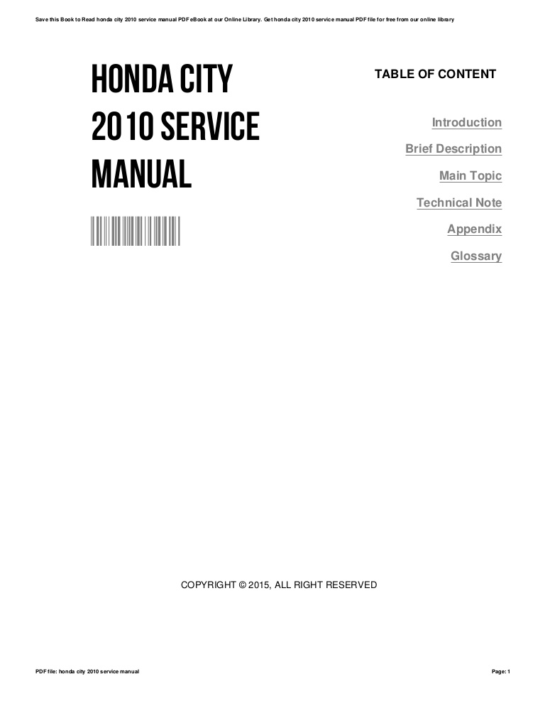 Honda city 2009 service manual pdf